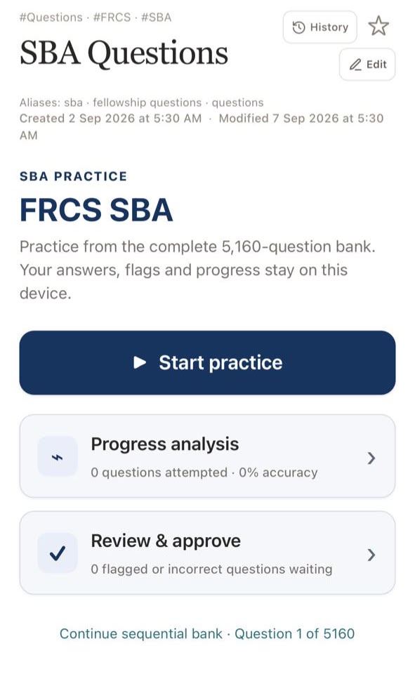 thinKbox FRCS question bank dashboard