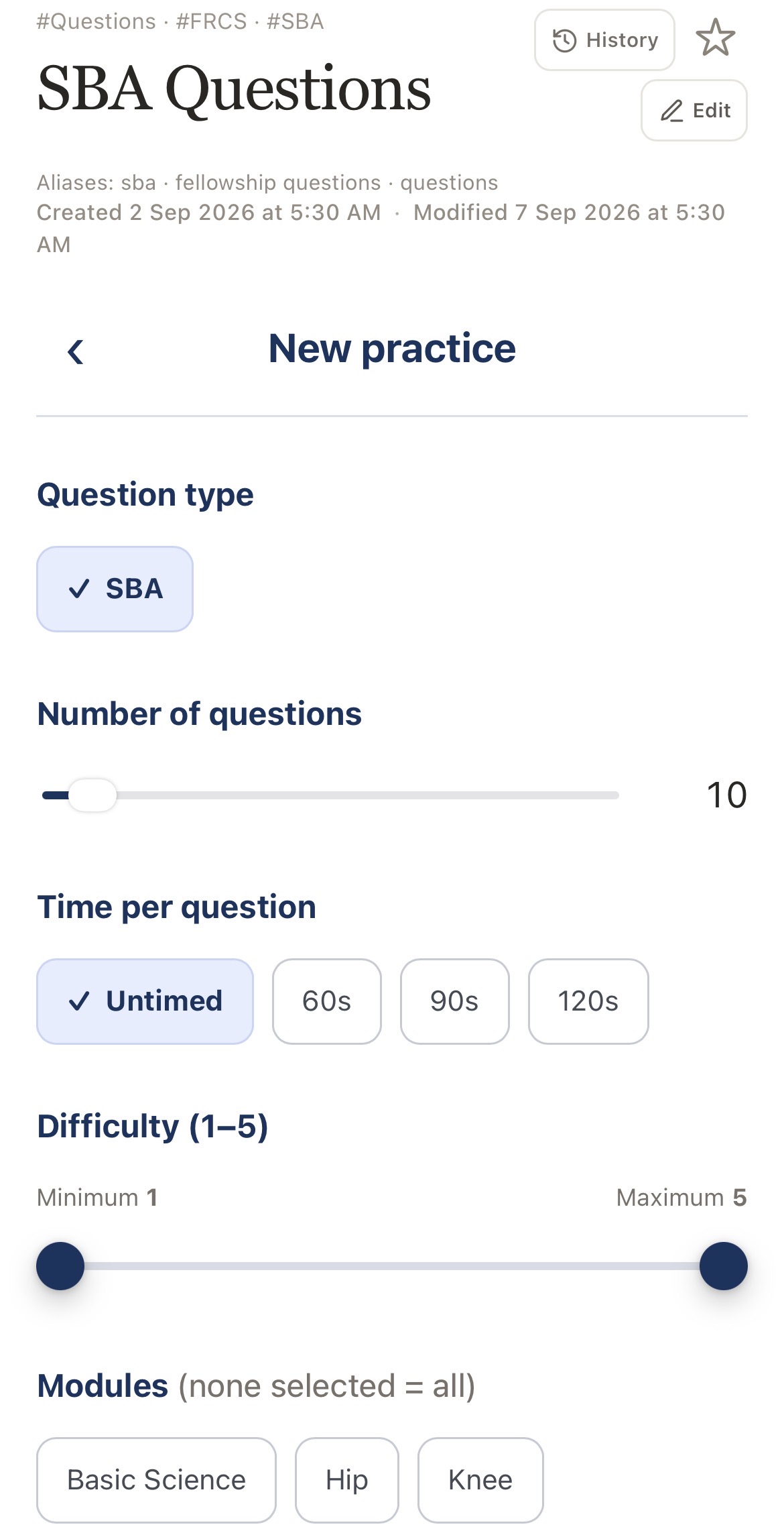 thinKbox FRCS custom SBA practice session